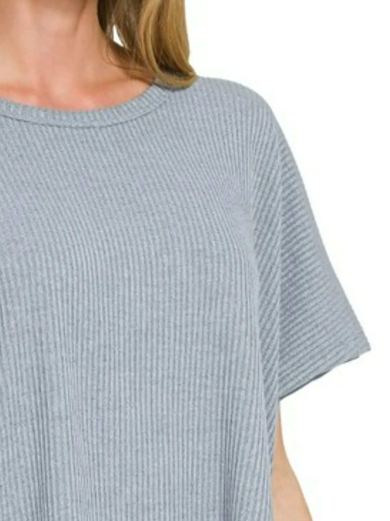 Zenana Ribbed Round-Neck Short-Sleeve Knit Top - Trendsi - Flyclothing LLC