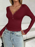 V-Neck Long Sleeve T-Shirt - Trendsi - Flyclothing LLC