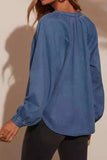 Plunge Button Up Long Sleeve Denim Top - Trendsi - Flyclothing LLC