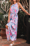 Floral Printed Sleeveless O Neck Knot Waist Dress - Trendsi
