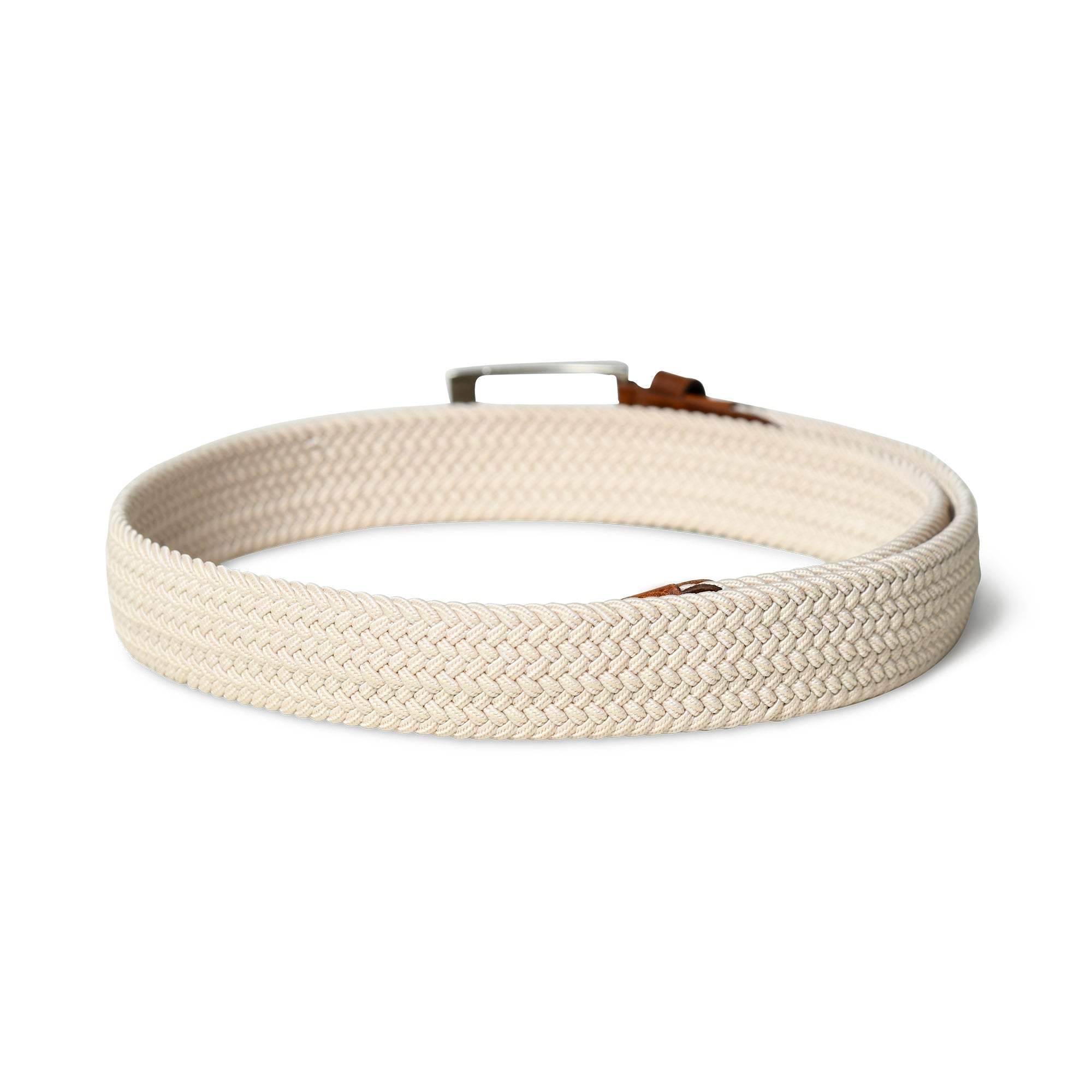Cream & Brown Braided Canvas Leather Belt - Classy Leather Bags - Flyclothing LLC