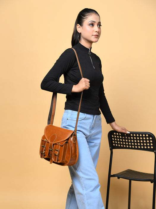 2-Pocket Leather Sling For Women - Classy Leather Bags - Flyclothing LLC