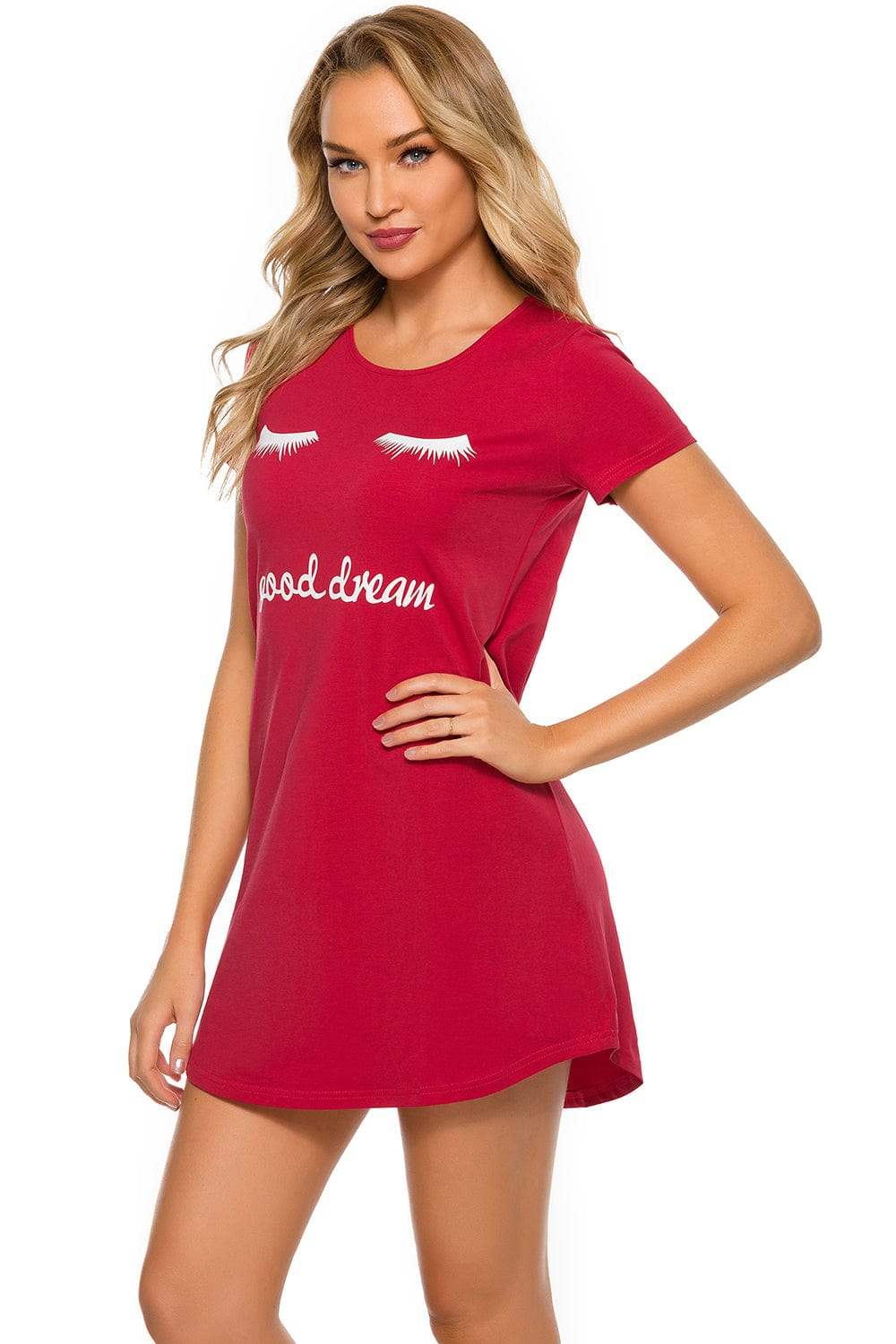 Graphic Round Neck Short Sleeve Lounge Dress - Trendsi - Flyclothing LLC