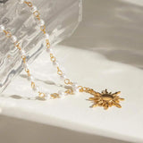 18K Gold-Plated Pearl Sun Necklace - Trendsi