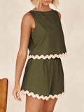 Contrast Trim Sleeveless Top and Shorts Set - Trendsi