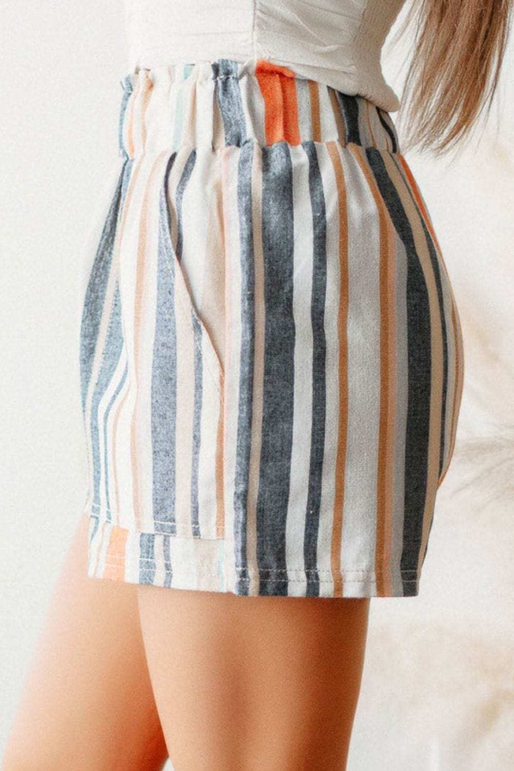 Striped Elastic Waist Shorts - Trendsi - Flyclothing LLC