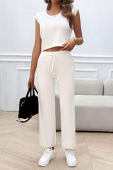 Ribbed Round Neck Top and Pants Set - Trendsi - Flyclothing LLC