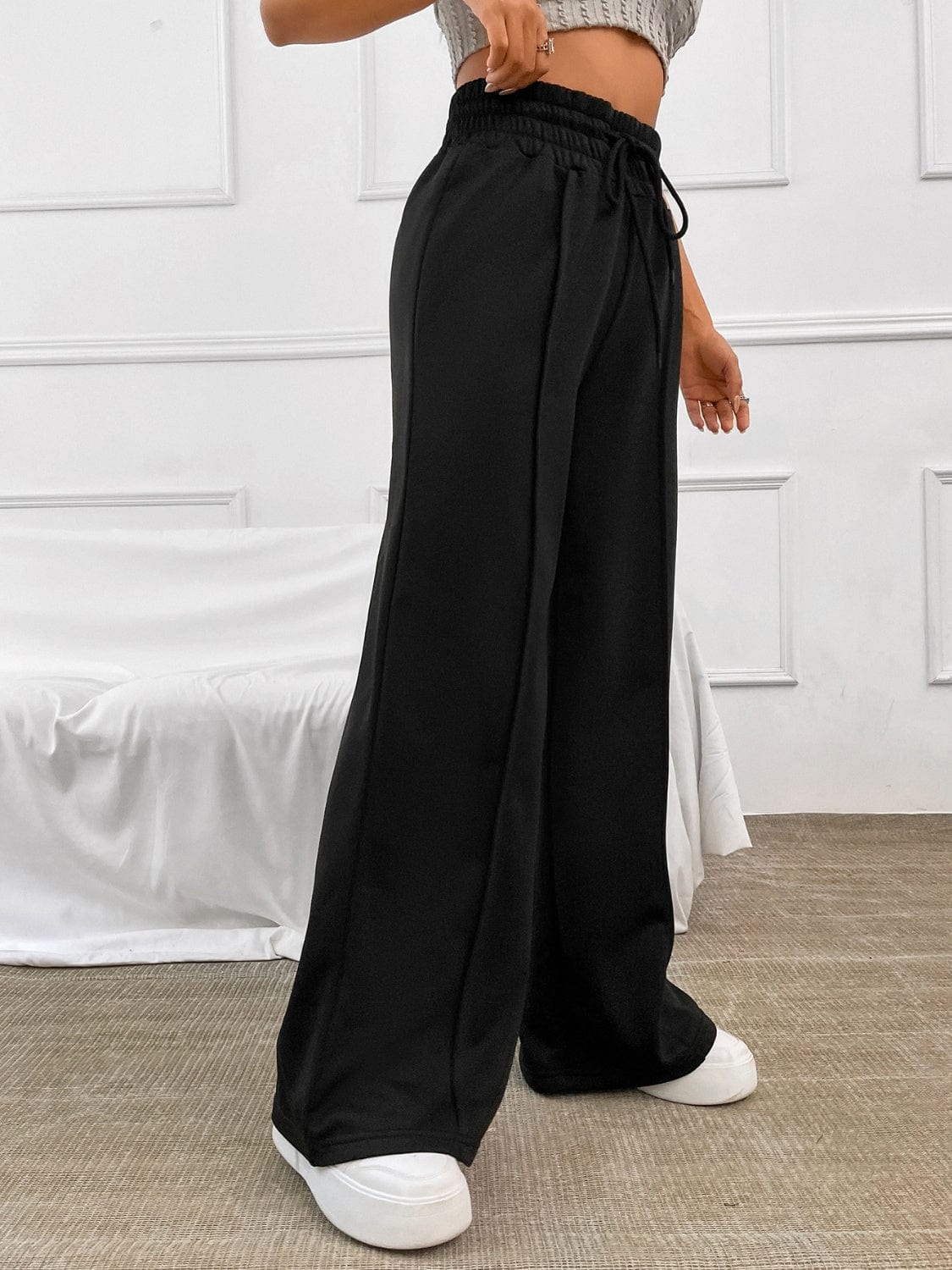 Honey Drawstring Elastic Waist Wide Leg Pants - Trendsi