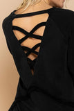 POL Back Cross Strap Detail Balloon Sleeve Sweatshirt - Trendsi