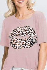 Heimish Full Size Leopard Lip Round Neck Short Sleeve T-Shirt Plus Size - Trendsi - Flyclothing LLC