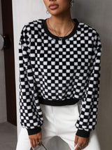 Plaid Round Neck Long Sleeve Sweatshirt - Trendsi - Flyclothing LLC
