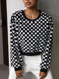 Plaid Round Neck Long Sleeve Sweatshirt - Trendsi