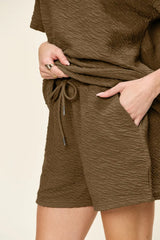 Double Take Full Size Texture Short Sleeve T-Shirt and Drawstring Shorts Set - Trendsi - Flyclothing LLC