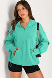 Pocketed Half Zip Long Sleeve Hoodie - Trendsi - Flyclothing LLC