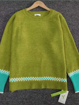 Contrast Round Neck Long Sleeve Sweater - Trendsi - Flyclothing LLC