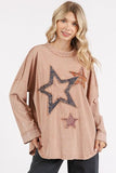 Mittoshop Mineral Wash Star Patch Long Sleeve T-Shirt - Trendsi