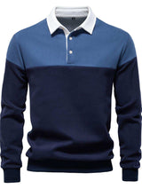 Men's Collared Neck Contrast Long Sleeve Polo - Trendsi - Flyclothing LLC