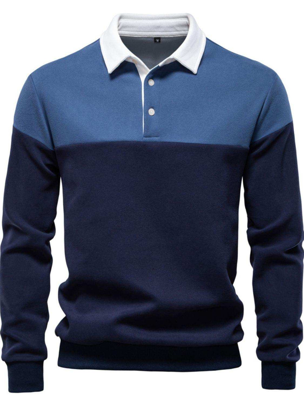 Men's Collared Neck Contrast Long Sleeve Polo - Trendsi - Flyclothing LLC