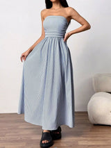 Striped Strapless Casual Maxi Dress - Trendsi - Flyclothing LLC
