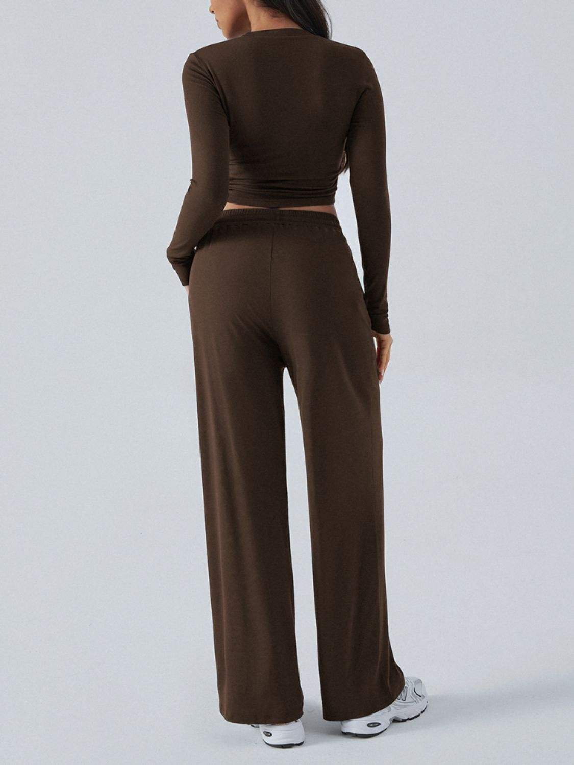 Devine Round Neck Long Sleeve Top and Pants Set - Trendsi - Flyclothing LLC