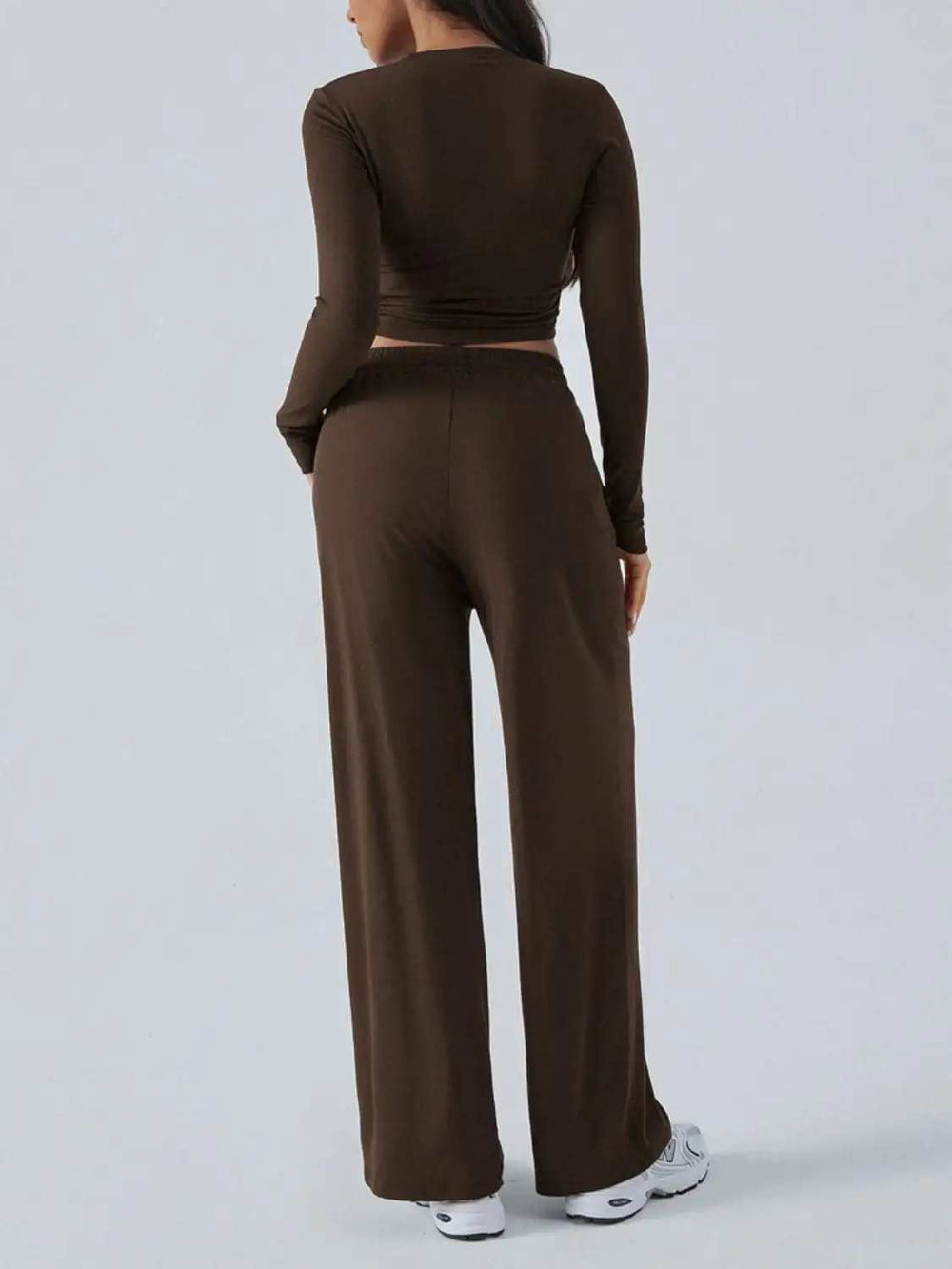 Devine Round Neck Long Sleeve Top and Pants Set - Trendsi - Flyclothing LLC