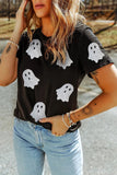 Glitter Ghost Round Neck Short Sleeve T-Shirt - Trendsi