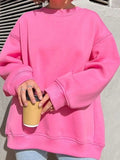 Oversize Round Neck Dropped Shoulder Sweatshirt - Trendsi