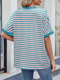 Striped Round Neck Half Sleeve T-Shirt - Trendsi - Flyclothing LLC