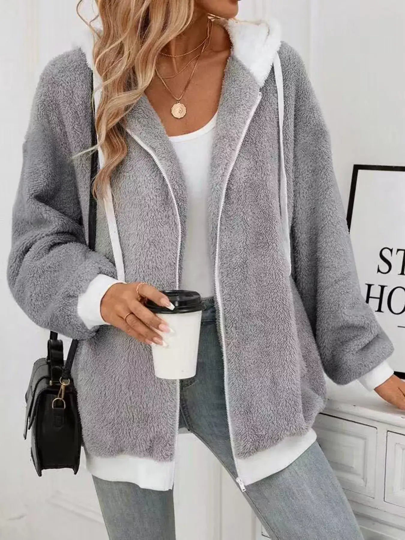 Cozy Fleece Zip-Up Outerwear - Trendsi - Flyclothing LLC