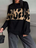 Leopard Color Block Round Neck Sweater - Trendsi - Flyclothing LLC