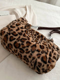 Faux Fur Leopard Shoulder Bag - Trendsi