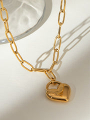 18K Gold-Plated Stainless Steel Heart Pendant Necklace - Trendsi