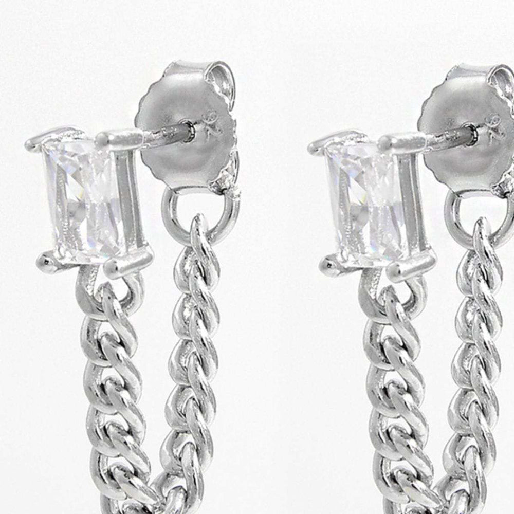 925 Sterling Silver Zircon Chain Earrings - Trendsi - Flyclothing LLC