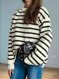 Striped Round Neck Long Sleeve Sweater - Trendsi - Flyclothing LLC