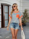 Striped Round Neck Short Sleeve T-Shirt - Trendsi - Flyclothing LLC