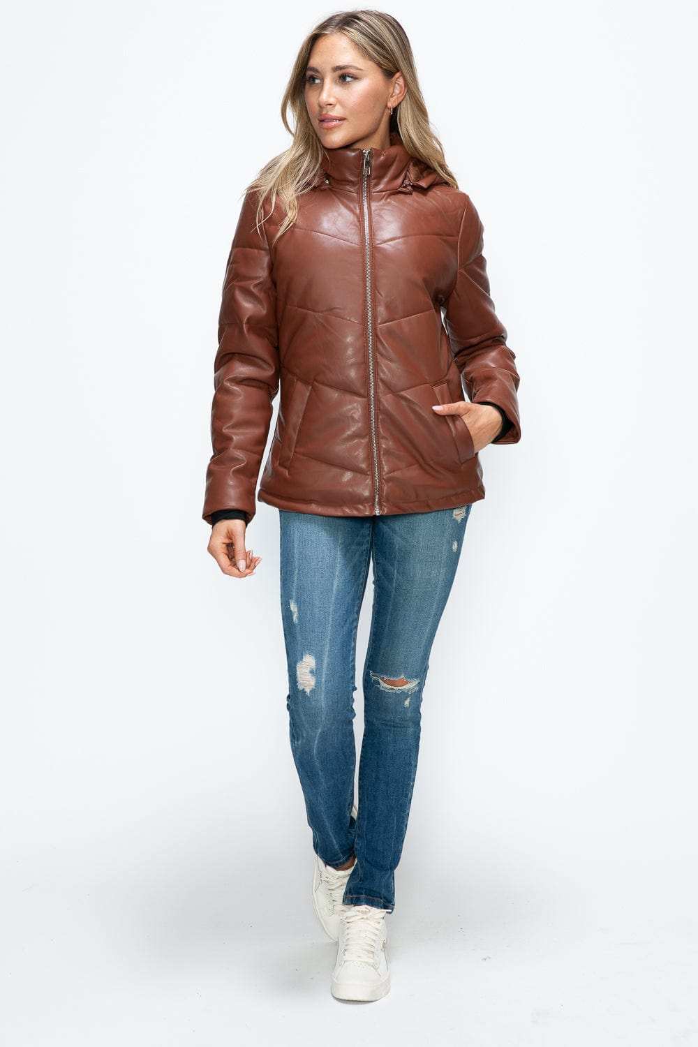 How Dare U Pocketed Zip Up Puffer Jacket with Removable Hood - Trendsi - Flyclothing LLC