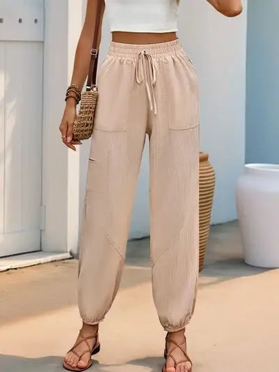 Perfee Elastic Waist Joggers with Pockets - Trendsi - Flyclothing LLC
