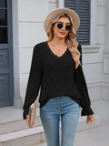 Lace Detail V-Neck Long Sleeve T-Shirt - Trendsi - Flyclothing LLC