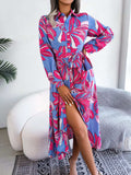 Tied Button Up Long Sleeve Dress - Trendsi - Flyclothing LLC
