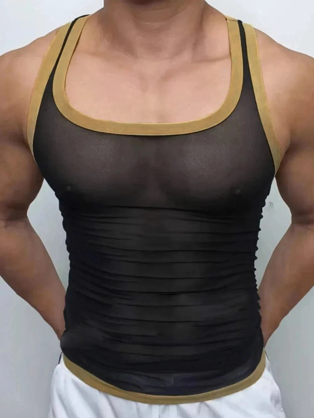 Men's Contrast Trim Wide Strap Tank - Trendsi