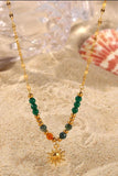 Bohemian Sun Charm Beaded Stainless Steel Necklace - Trendsi