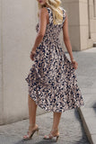 Smocked Printed Wide Strap Dress - Trendsi