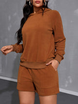 Long Sleeve Hoodie and Pocketed Shorts Set - Trendsi - Flyclothing LLC