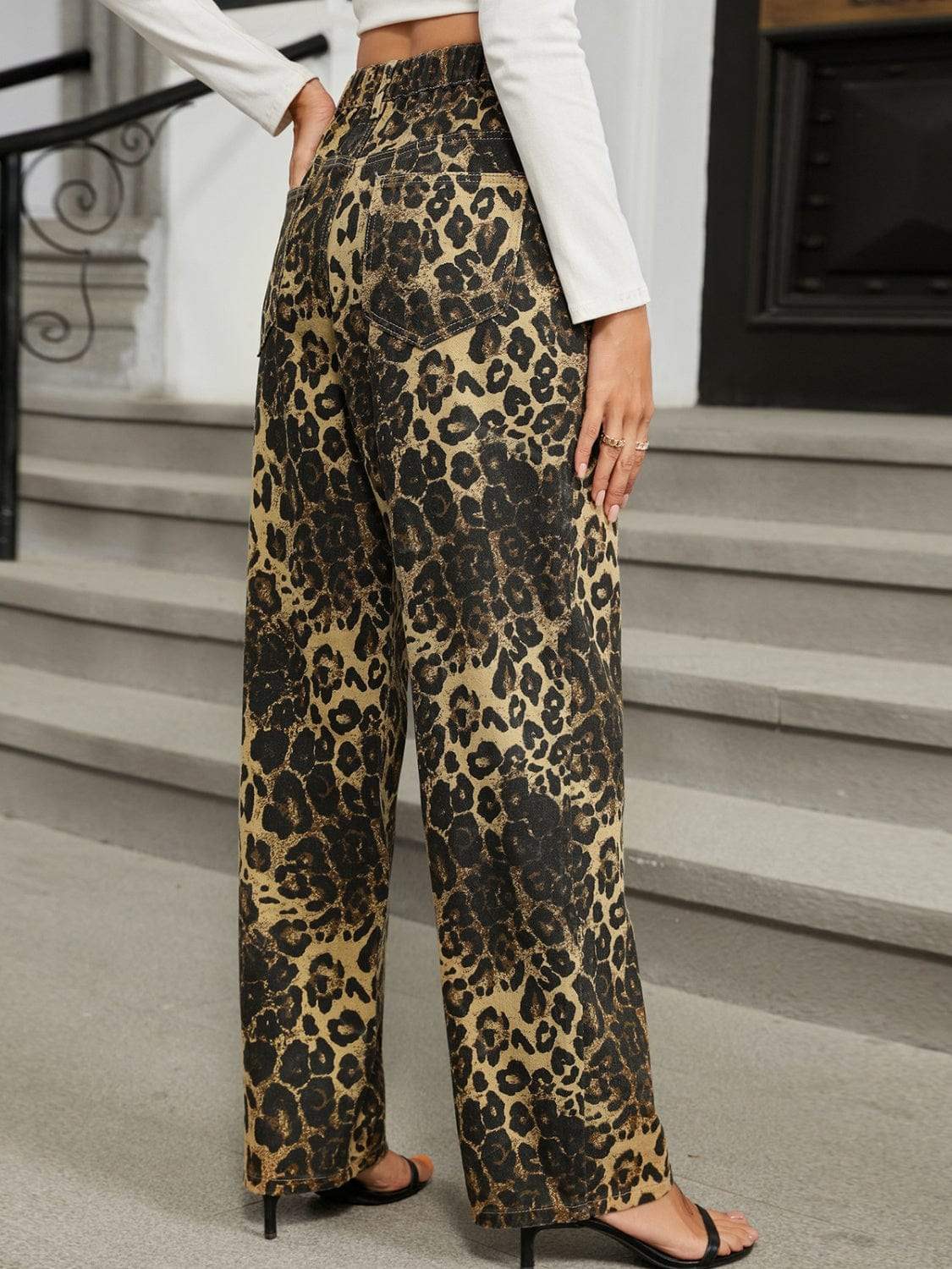Leopard Jeans with Pockets - Trendsi - Flyclothing LLC