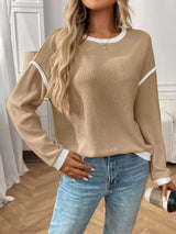 Ribbed Knit Contrast Trim Sweater - Trendsi - Flyclothing LLC