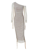 One-Shoulder Ruched Bodycon Midi Dress - Trendsi - Flyclothing LLC