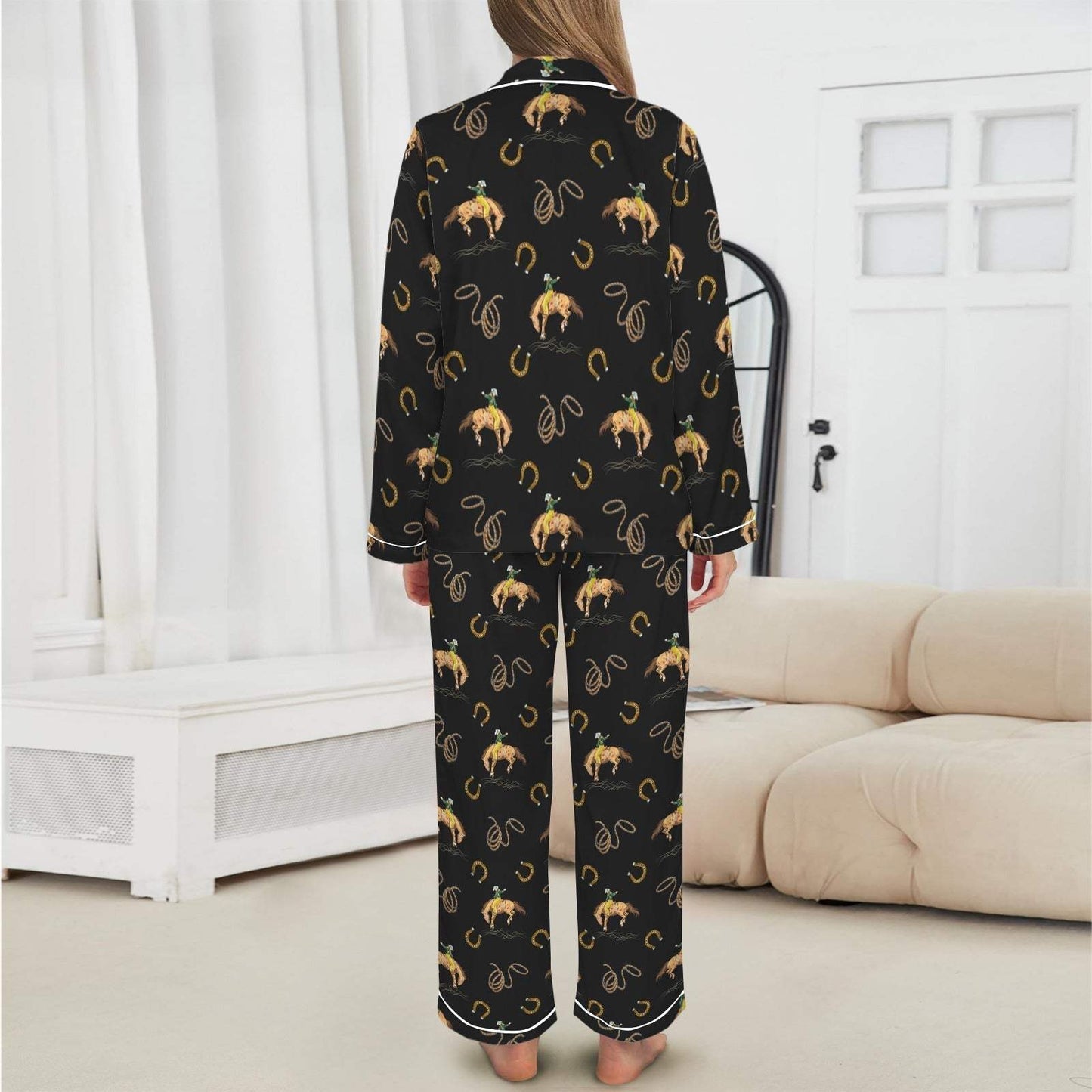 Baha Ranch All Cowboy Western Satin Long Pajamas
