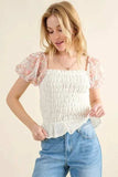 And The Why Embellishment Sleeve Smocked Top - Trendsi - Flyclothing LLC
