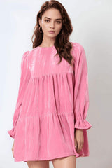 Tied Round Neck Flounce Sleeve Mini Dress - Trendsi - Flyclothing LLC