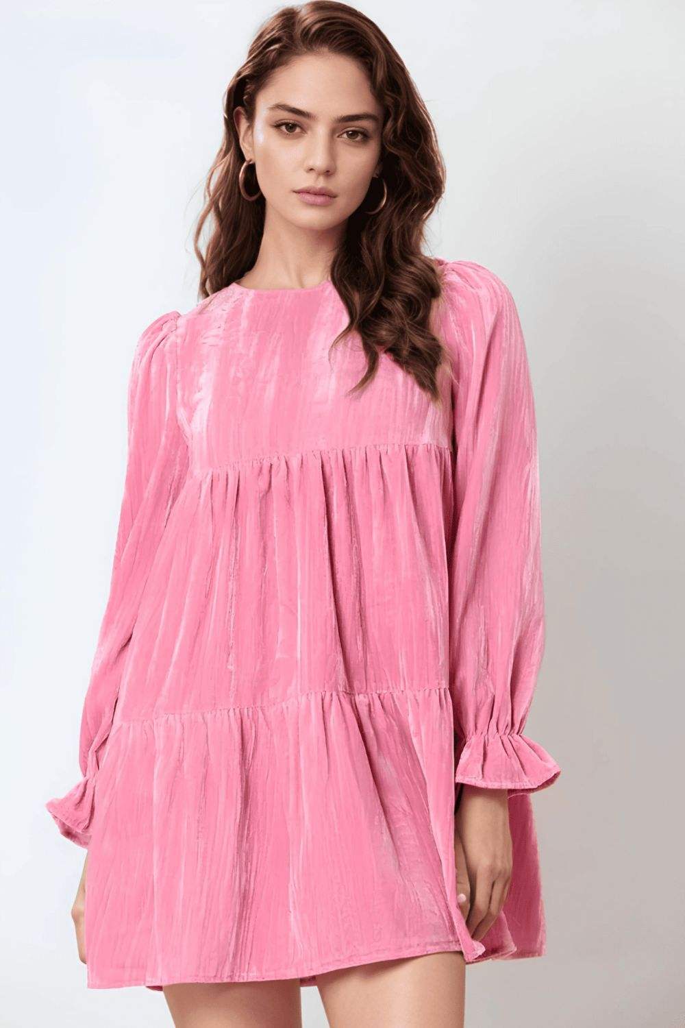 Tied Round Neck Flounce Sleeve Mini Dress - Trendsi - Flyclothing LLC